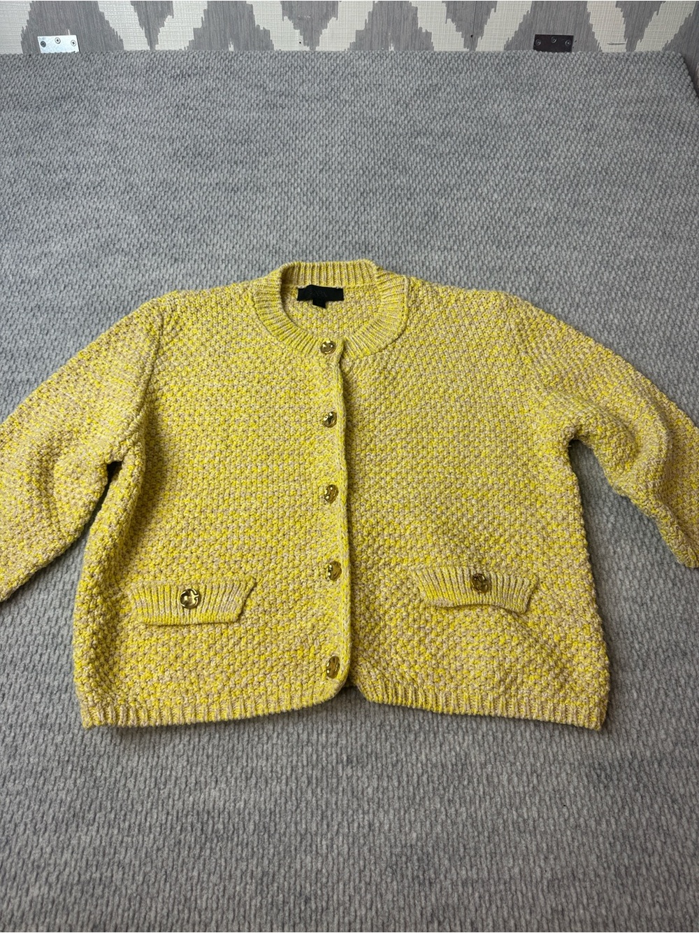 Zara Tweed Cardigan XL Yellow/ Cream